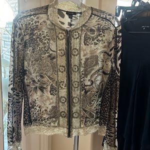 Piano Women Cardigan Animal Print Lace Full Zip Sheer
Embellished Long Sleeve